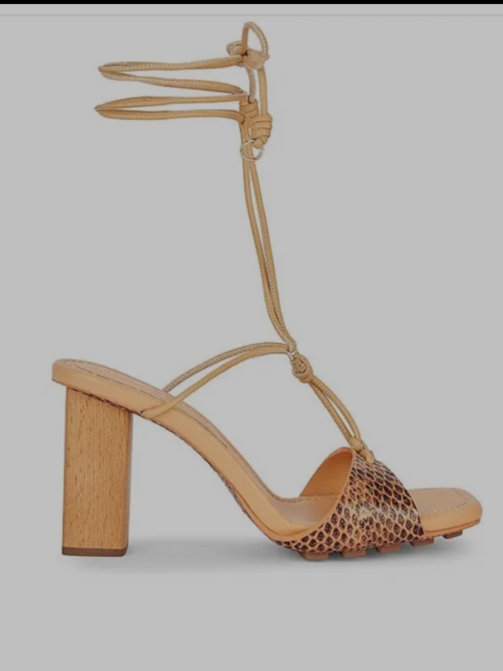 Ulla Johnson Brown Leather Lace-Up Block Heel Sandals with Snakeskin Accent